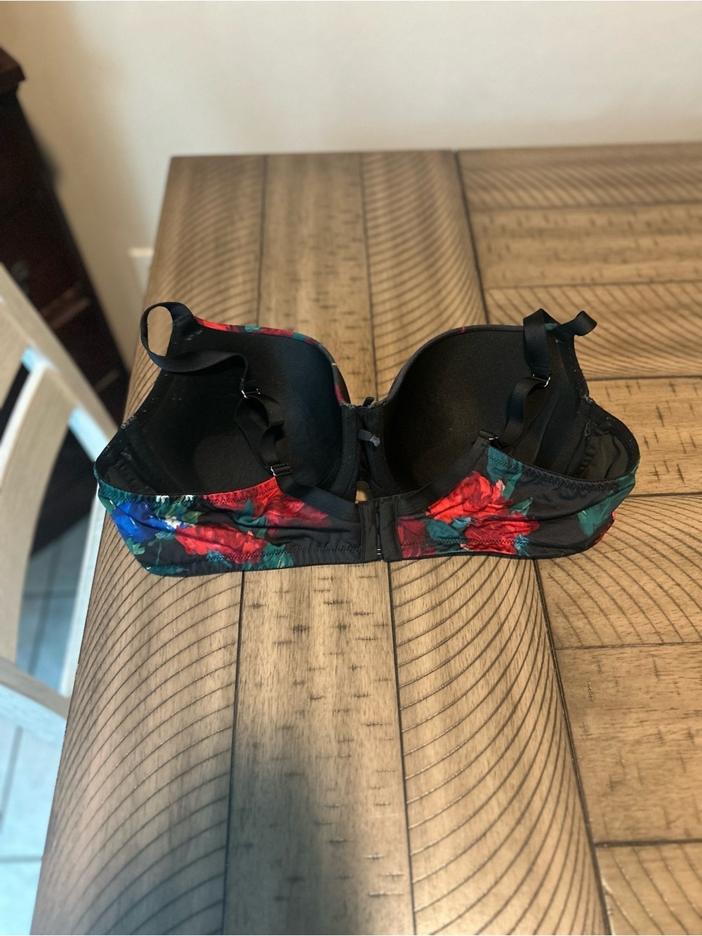 Cacique Black Bra with Multicolor Floral Accents 44C Boost Balconette - Picture 3 of 6
